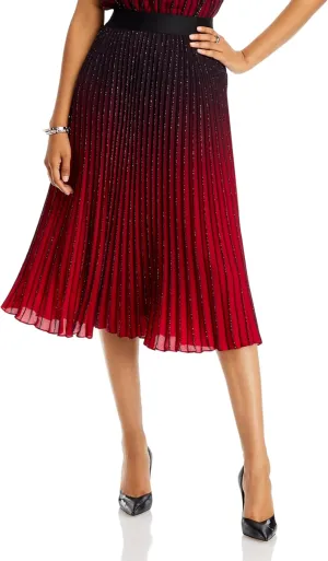 T. Tahari Women's Embellished Pleated Midi Skirt (Black/Ruby Red, Small)