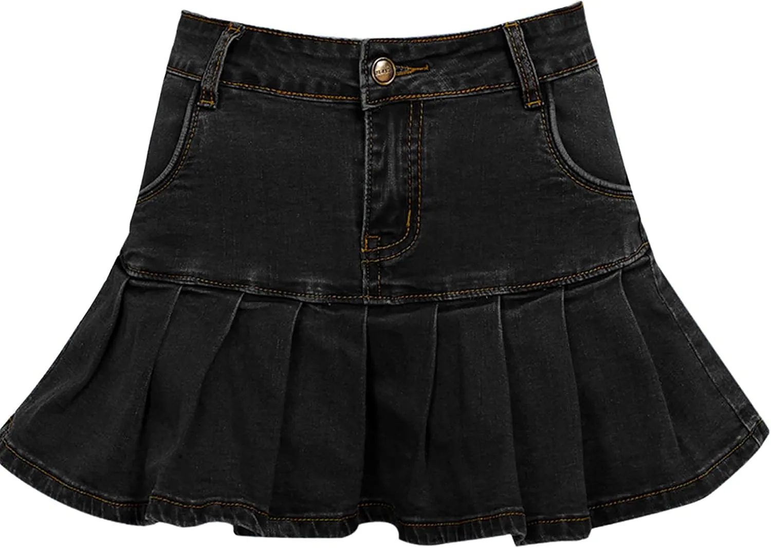 Tanming Women's Pleated Jean Skirt Casual A-Line Ruffle Y2K Mini Denim Skirt