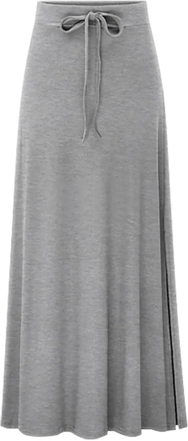 Tiered Maxi Skirts for Women A Line Pleated Long Skirts Flowy Elastic Waist Summer Casual Trendy Skirt with Tie