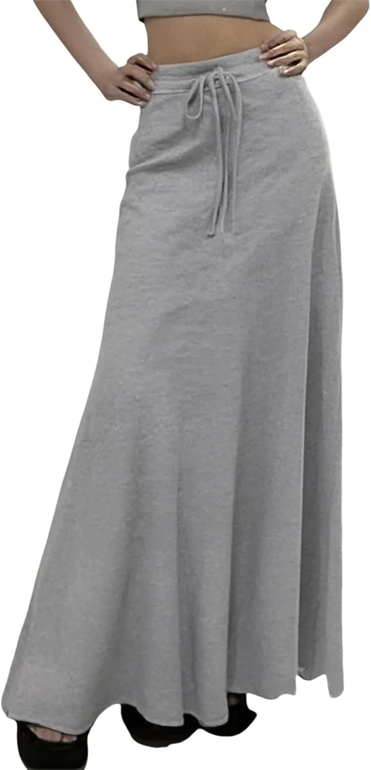 Tiered Maxi Skirts for Women A Line Pleated Long Skirts Flowy Elastic Waist Summer Casual Trendy Skirt with Tie
