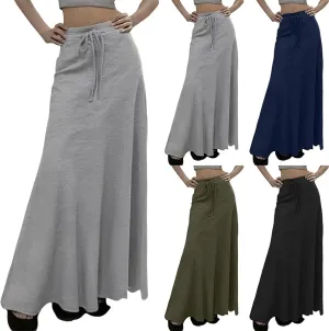 Tiered Maxi Skirts for Women A Line Pleated Long Skirts Flowy Elastic Waist Summer Casual Trendy Skirt with Tie