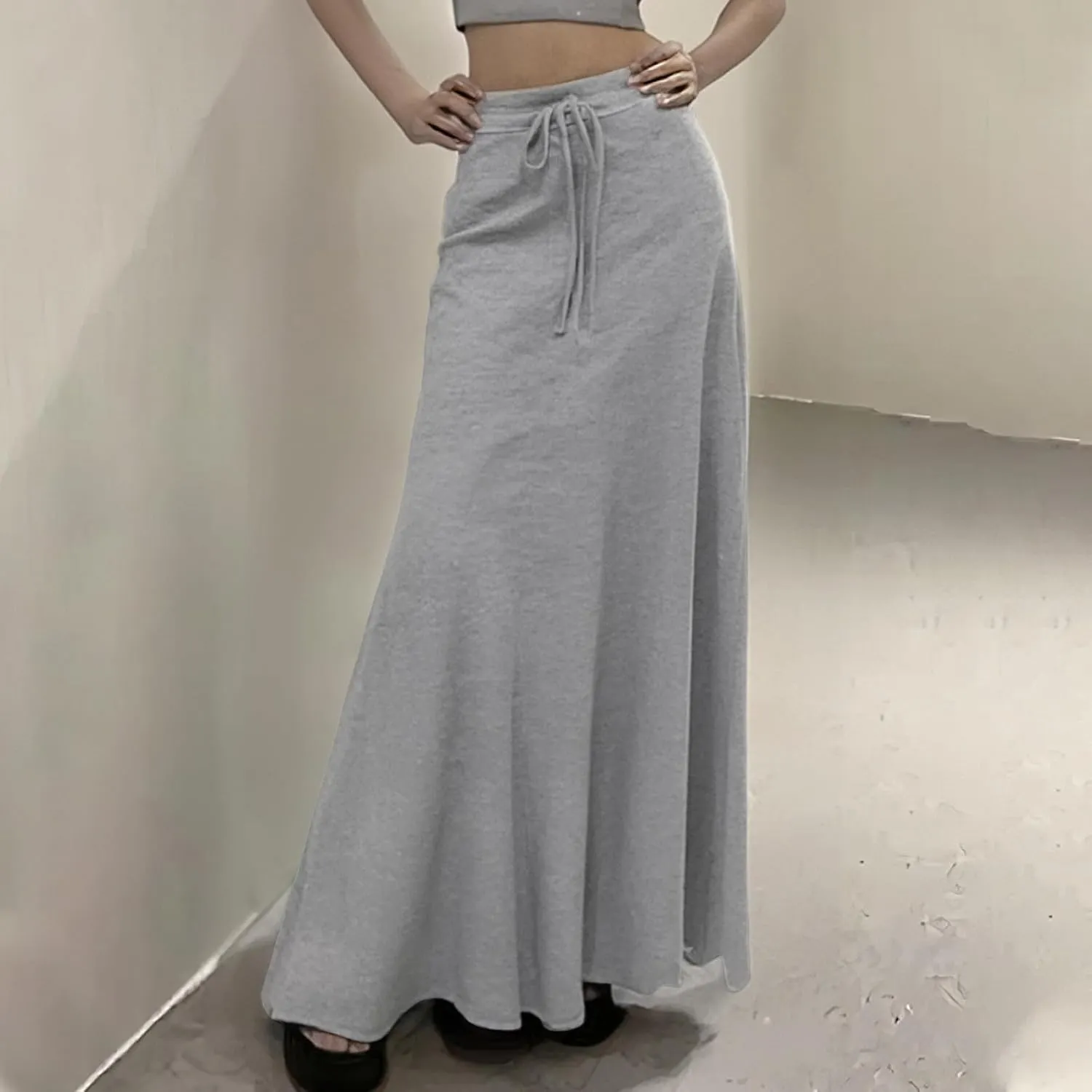 Tiered Maxi Skirts for Women A Line Pleated Long Skirts Flowy Elastic Waist Summer Casual Trendy Skirt with Tie