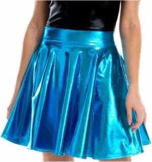 Trends Womens Mini Skirt Shiny Mini Pleated Flared Skater Skirts High Waist Metallic Skirt Athletic Tennis Dress