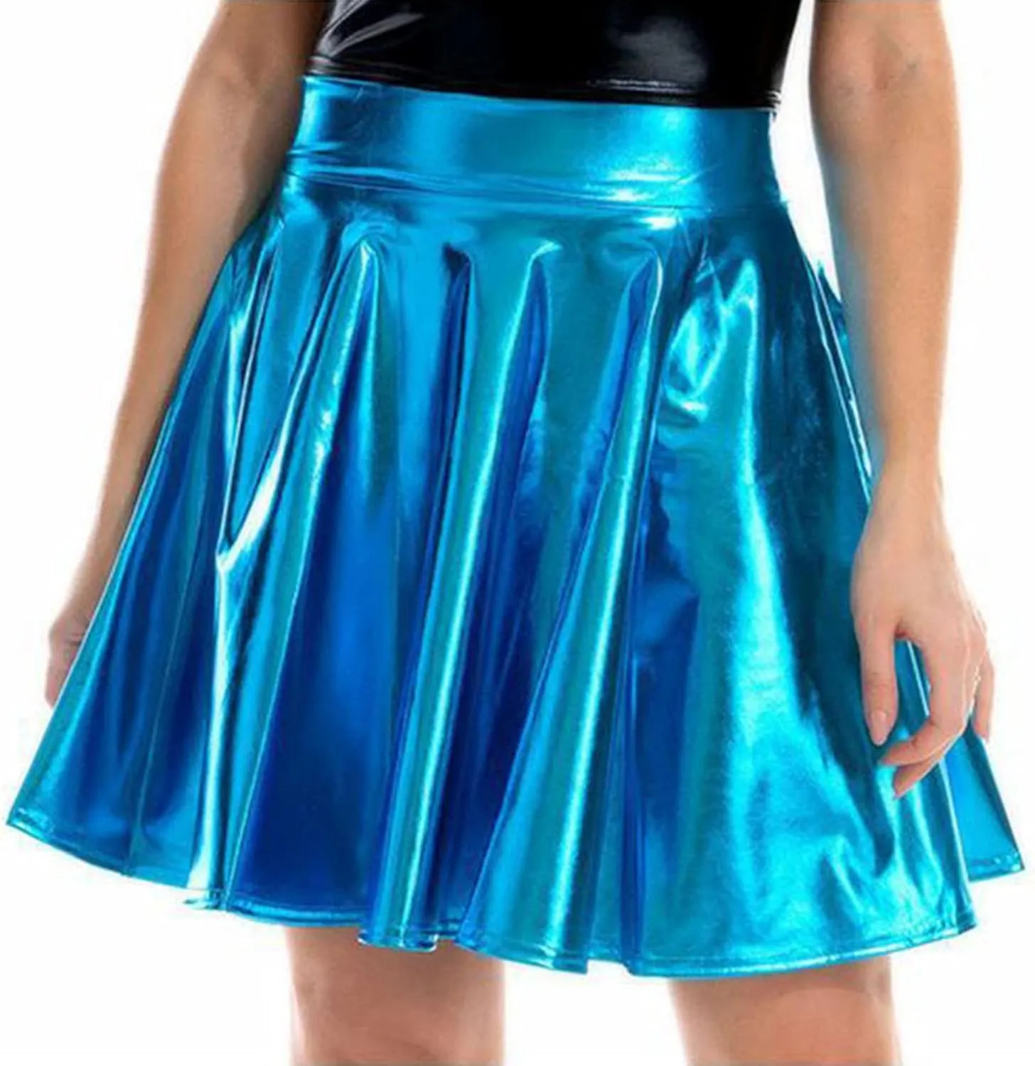 Trends Womens Mini Skirt Shiny Mini Pleated Flared Skater Skirts High Waist Metallic Skirt Athletic Tennis Dress