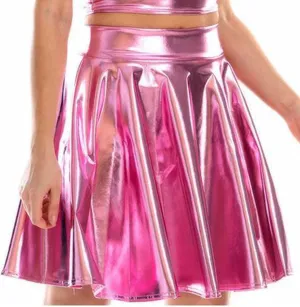 Trends Womens Mini Skirt Shiny Mini Pleated Flared Skater Skirts High Waist Metallic Skirt Athletic Tennis Dress