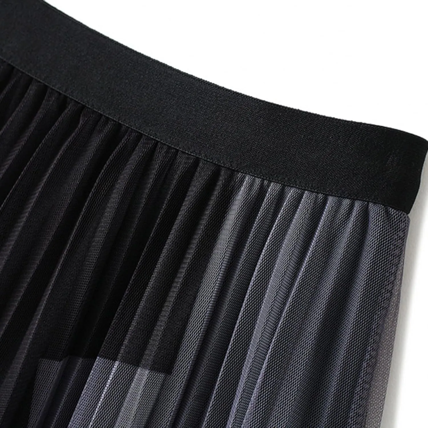 tuduoms Color Block Tulle Pleated Skirts Women's High Waist A-line Mesh Flowy Midi Skirt Wedding Party Boho Long Maxi Skirts