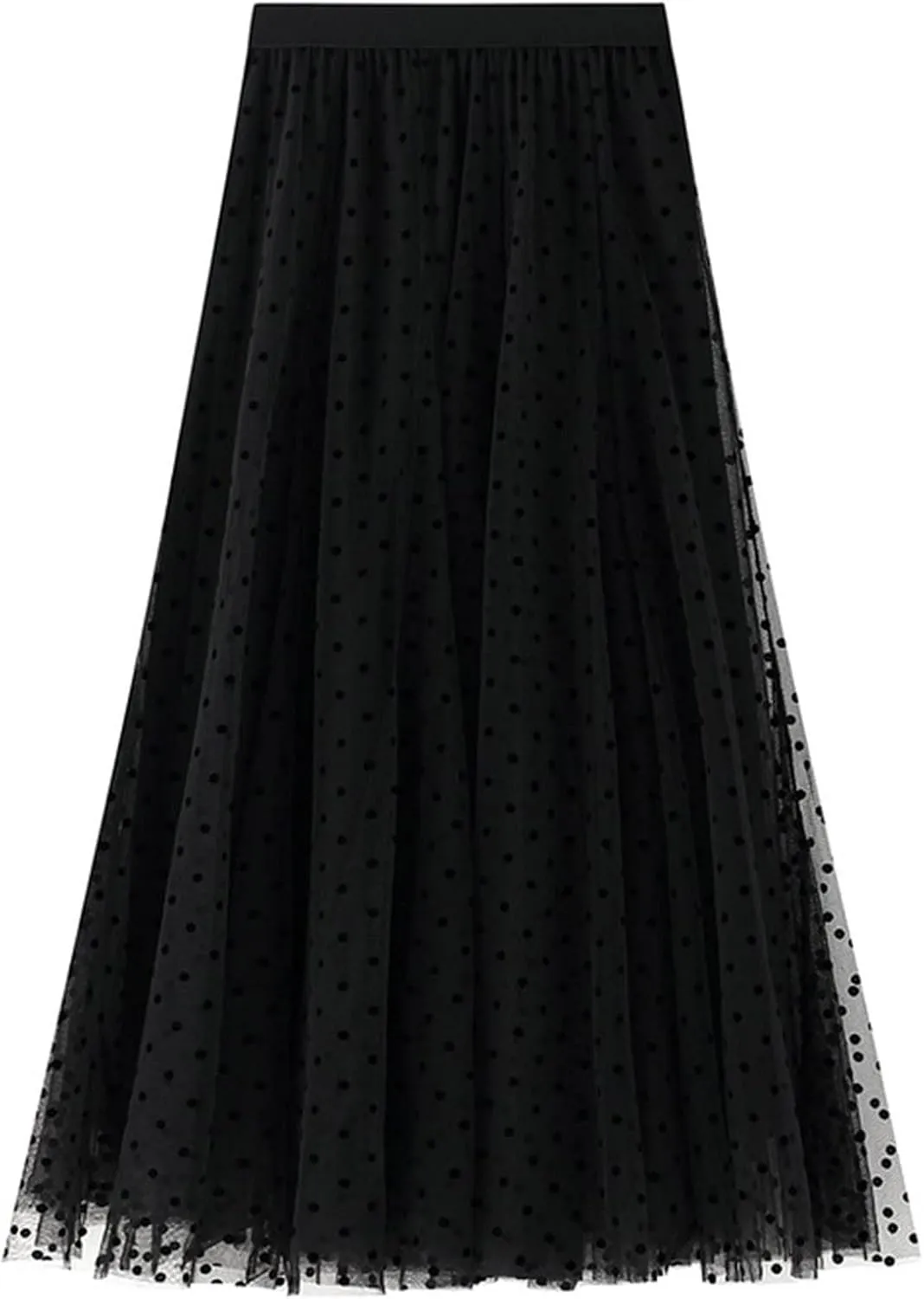 tuduoms Party Fairy Tulle Skirts Polka Dot Layered Mesh A-line Midi Tutu Skirt Cute Beach Vacation Pleated Flowy Maxi Skirt