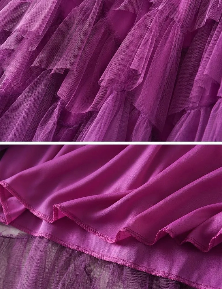Tulle Skirts for Women High Waisted A Line Cute Fairy Fluffy Layered Ruffle Midi Pleated Skirt