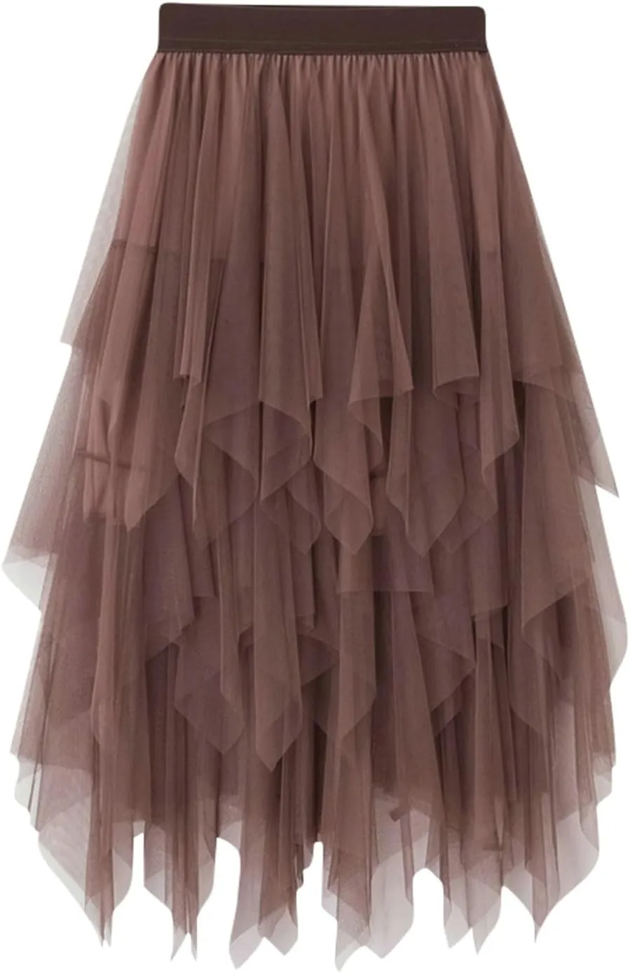 Tulle Skirts for Women Trendy High Low Asymmetrical Layered Flowy Skirt Elastic Waist Midi Skirt Ruffle Fairy Skirt