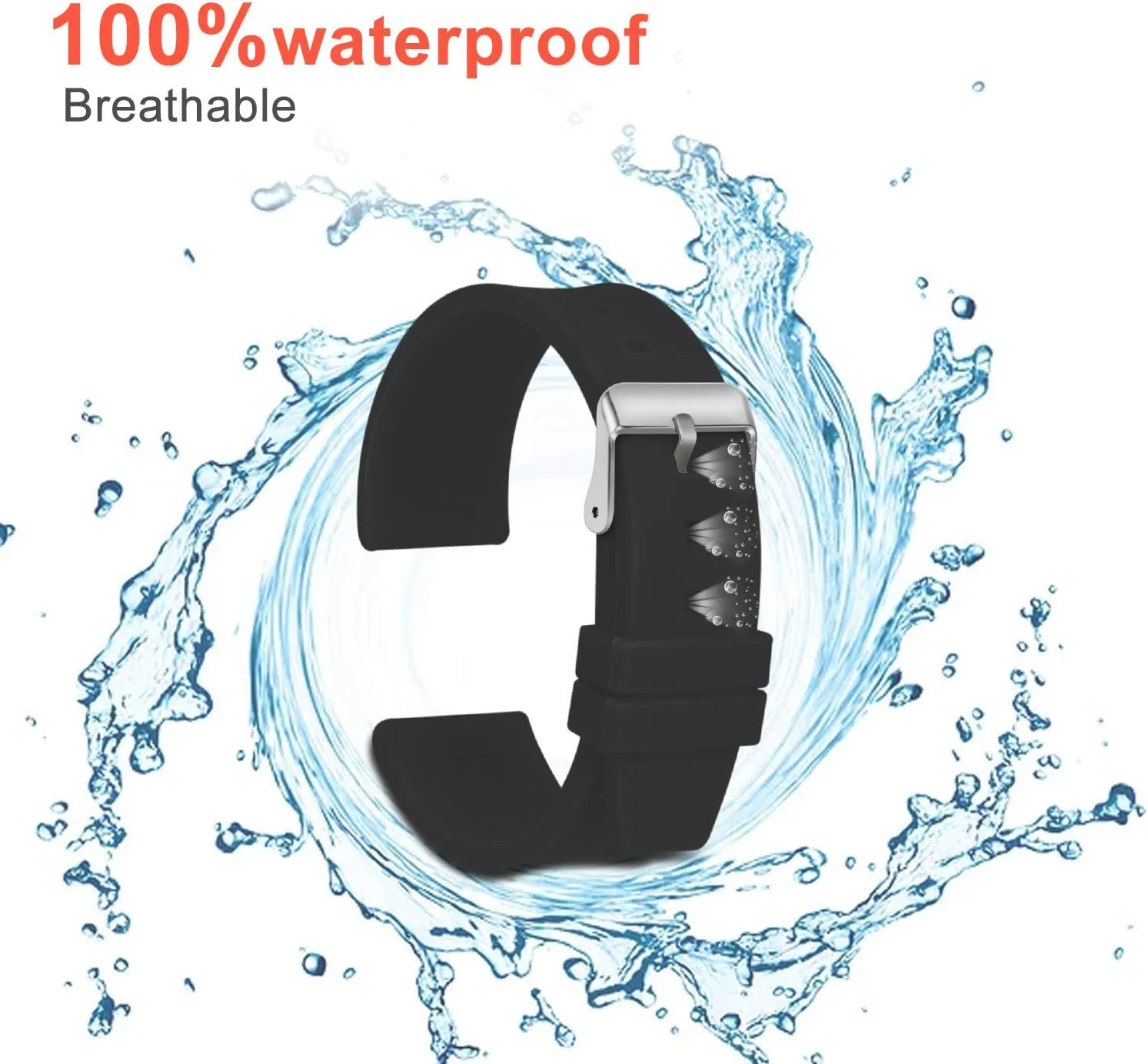 ULLCHRO Silicone Watch Strap Replacement Rubber Watch Band Waterproof Smooth Flexible Men Women - 16mm, 18mm, 20mm, 22mm, 24mm, 26mm, 28mm Watch Bracelet with Silver Buckle