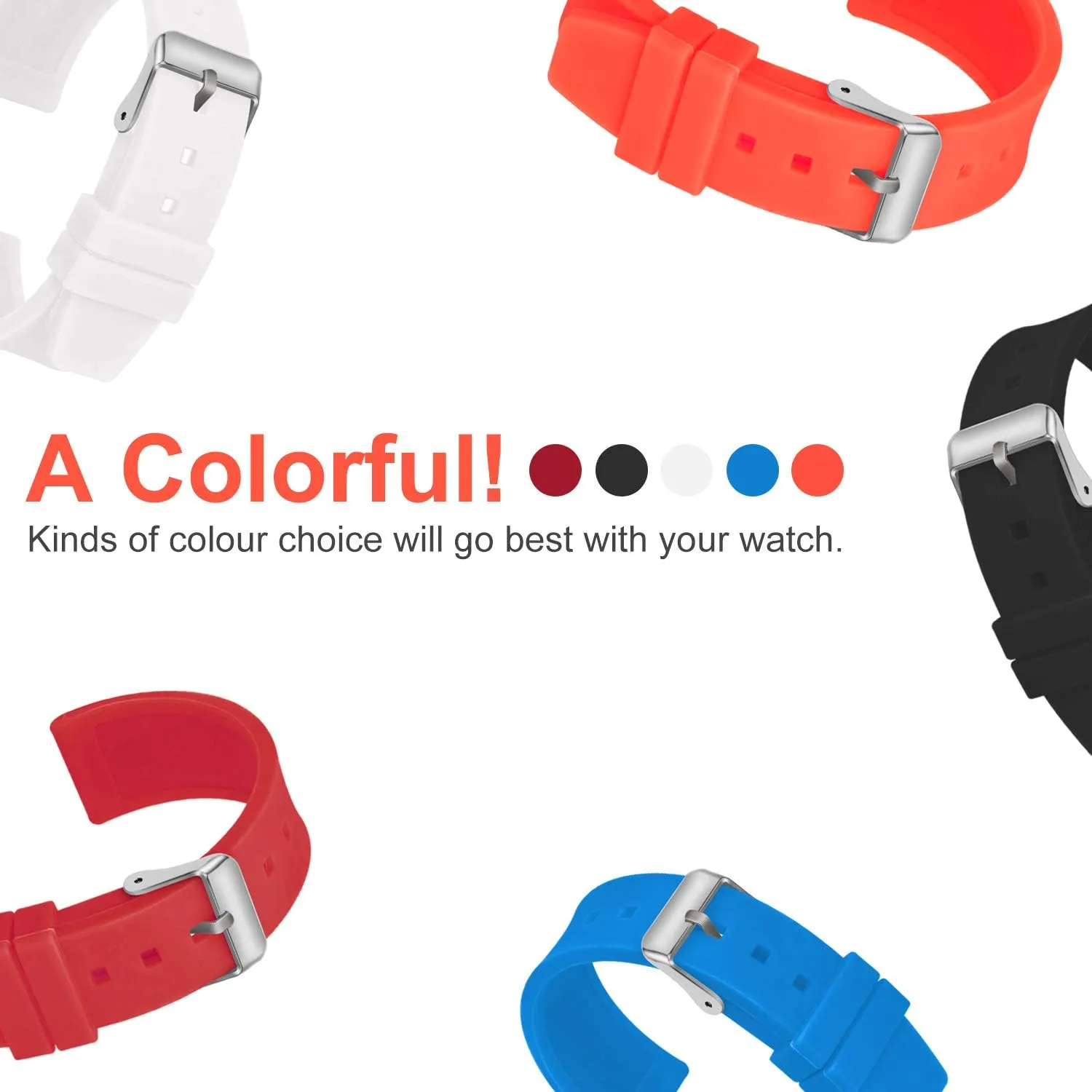 ULLCHRO Silicone Watch Strap Replacement Rubber Watch Band Waterproof Smooth Flexible Men Women - 16mm, 18mm, 20mm, 22mm, 24mm, 26mm, 28mm Watch Bracelet with Silver Buckle