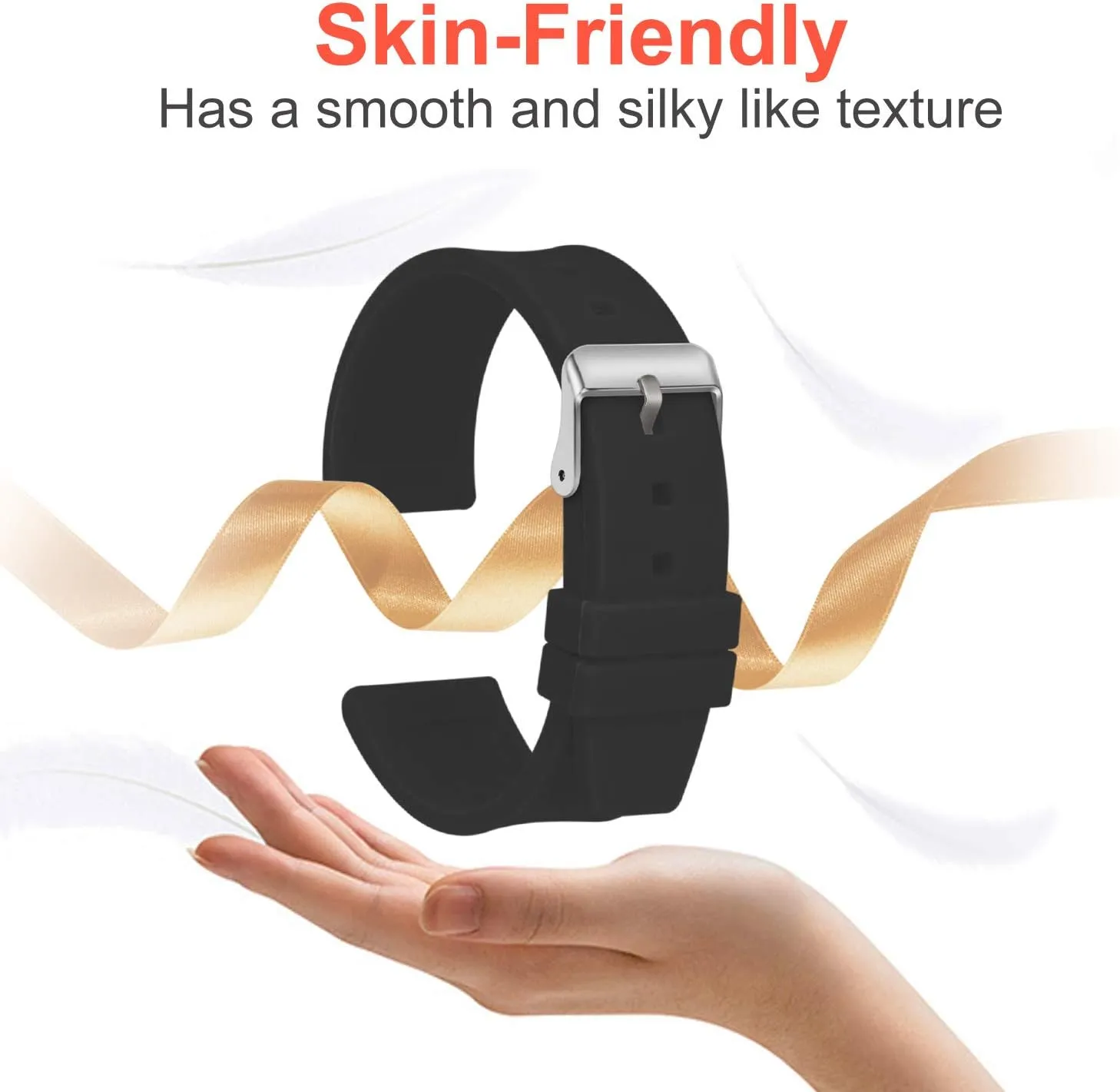 ULLCHRO Silicone Watch Strap Replacement Rubber Watch Band Waterproof Smooth Flexible Men Women - 16mm, 18mm, 20mm, 22mm, 24mm, 26mm, 28mm Watch Bracelet with Silver Buckle