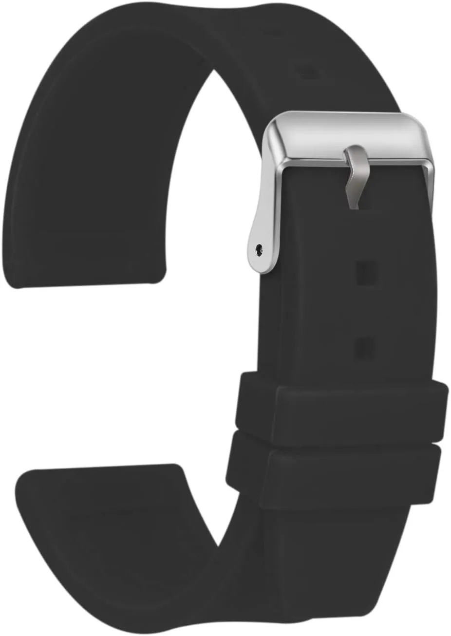ULLCHRO Silicone Watch Strap Replacement Rubber Watch Band Waterproof Smooth Flexible Men Women - 16mm, 18mm, 20mm, 22mm, 24mm, 26mm, 28mm Watch Bracelet with Silver Buckle