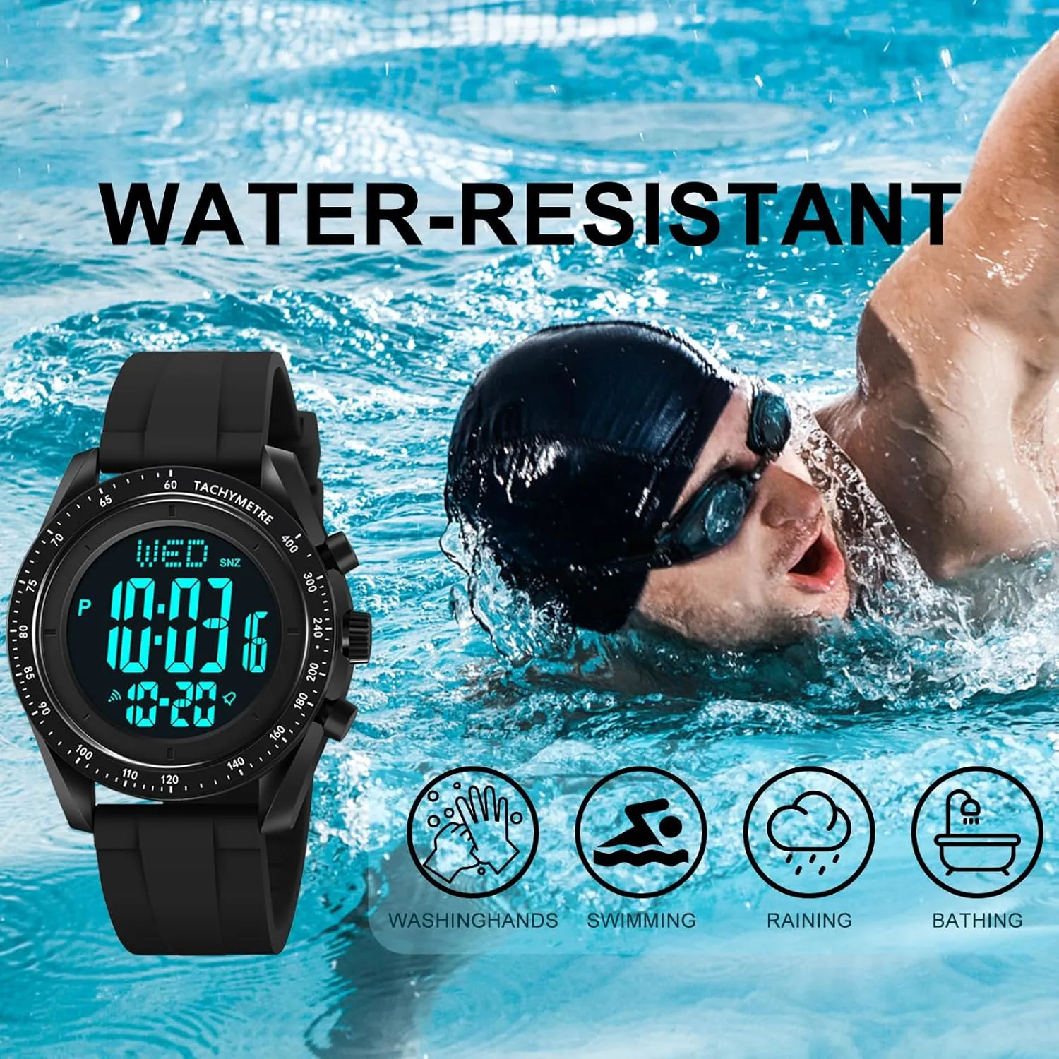 Ultra-Thin Digital Watch with Stopwatch Alarm Countdown Dual Time, Super Wide-Angle Display Digital Wrist Watches for Men Women
