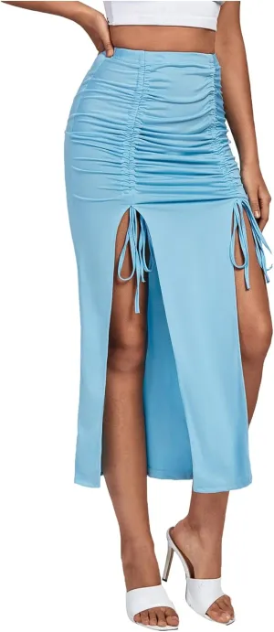 Umenlele Women's Elegant High Waist Flounce Ruffle Bodycon Pencil Fishtail Midi Skirt