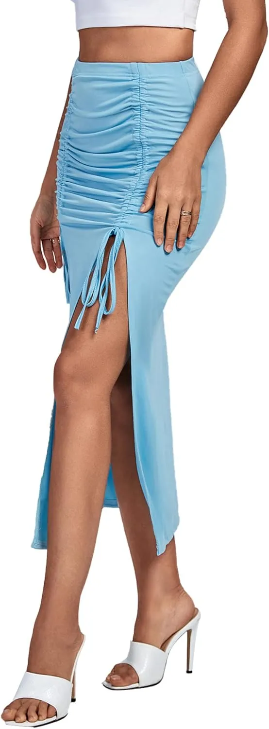 Umenlele Women's Elegant High Waist Flounce Ruffle Bodycon Pencil Fishtail Midi Skirt