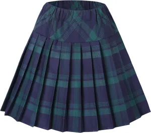Urban CoCo Women's Elastic Waist Tartan Pleated School Skirt