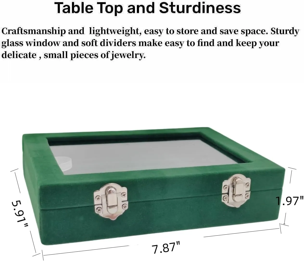 Velvet Glass Jewelry Display Stand Storage Box for Rings, Earrings - Holder Case for Women Girls (Green)