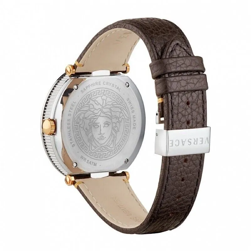 Versace V-Metal Icon Brown Leather Strap Men's Watch VQL010015