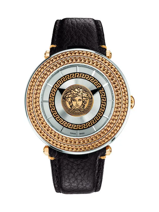 Versace V-Metal Icon Brown Leather Strap Men's Watch VQL010015