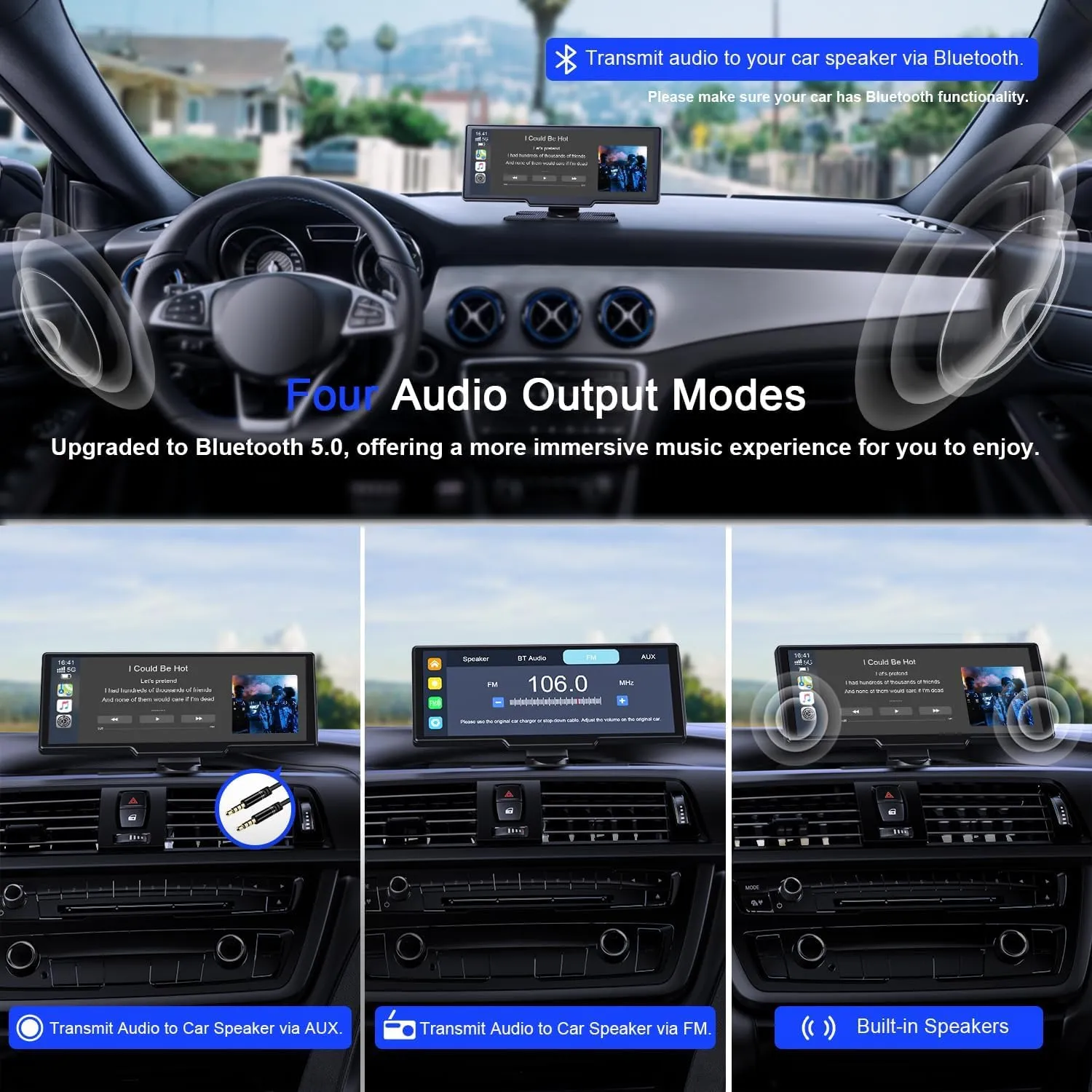 Wireless Apple Carplay Screen,Android Auto,with 4K Dash Cam,1080P Rear Camera,9.26'' Portable Car Stereo Touchscreen,Voice Control,GPS Navigation,Mirror Link,Car Audio Receivers with Bluetooth,AUX,FM