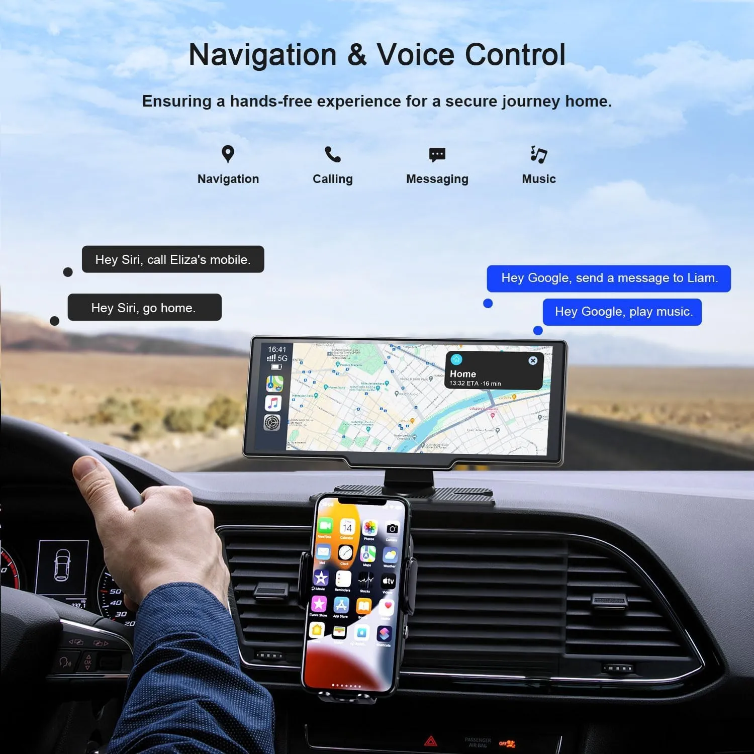Wireless Apple Carplay Screen,Android Auto,with 4K Dash Cam,1080P Rear Camera,9.26'' Portable Car Stereo Touchscreen,Voice Control,GPS Navigation,Mirror Link,Car Audio Receivers with Bluetooth,AUX,FM