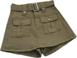 Women Cargo Mini Denim Skirts Multi Pockets Youth High Waisted Skirt