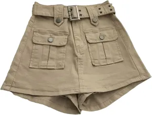Women Cargo Mini Denim Skirts Multi Pockets Youth High Waisted Skirt
