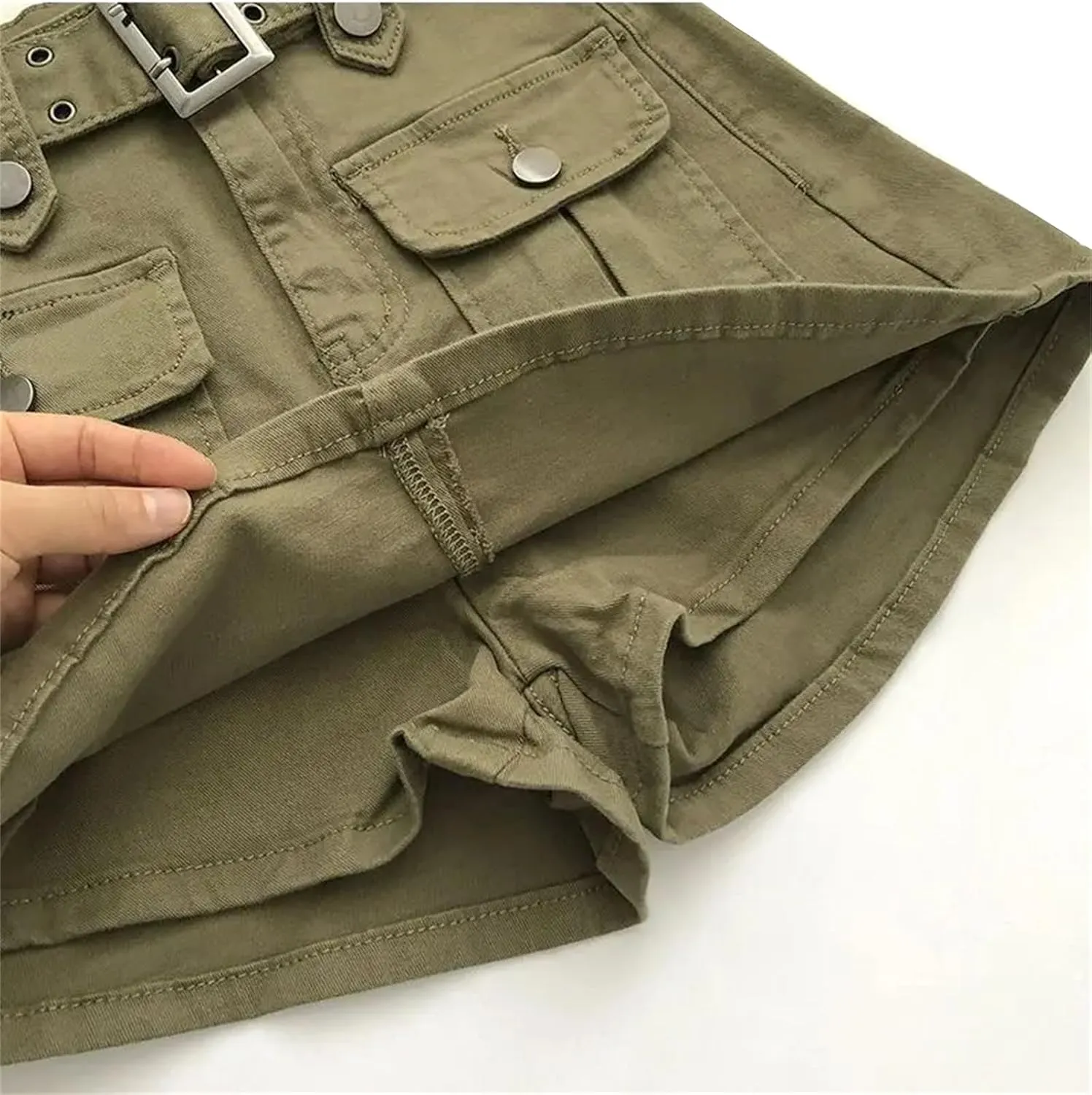 Women Cargo Mini Denim Skirts Multi Pockets Youth High Waisted Skirt