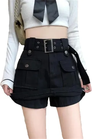 Women Cargo Mini Denim Skirts Multi Pockets Youth High Waisted Skirt