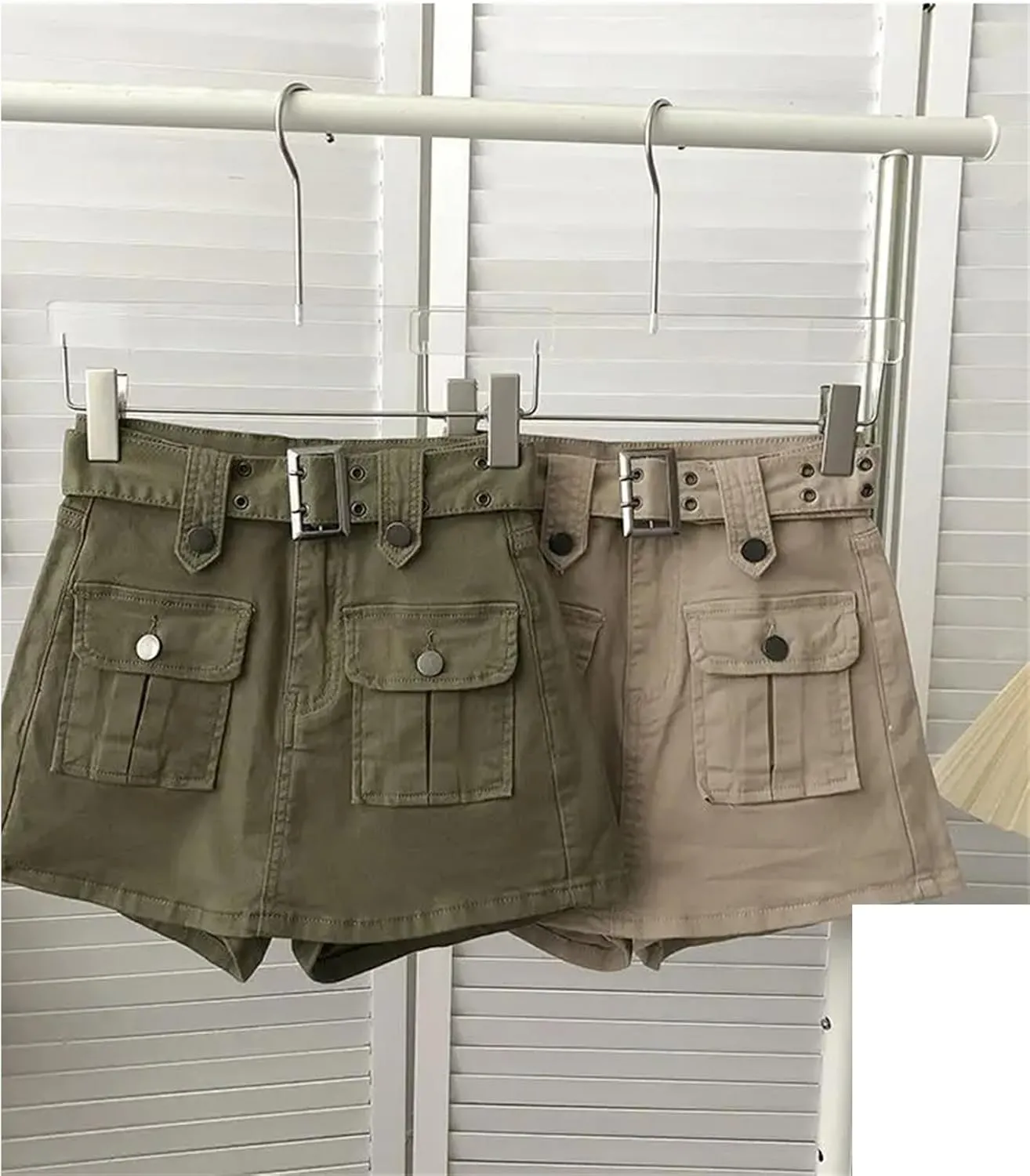Women Cargo Mini Denim Skirts Multi Pockets Youth High Waisted Skirt