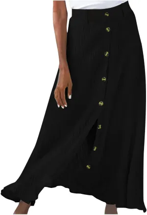 Women Casual Beach Skirts Front Button Flowy Boho Summer Skirt Lightweight High Waist A Line Maxi Skirt Half Dress