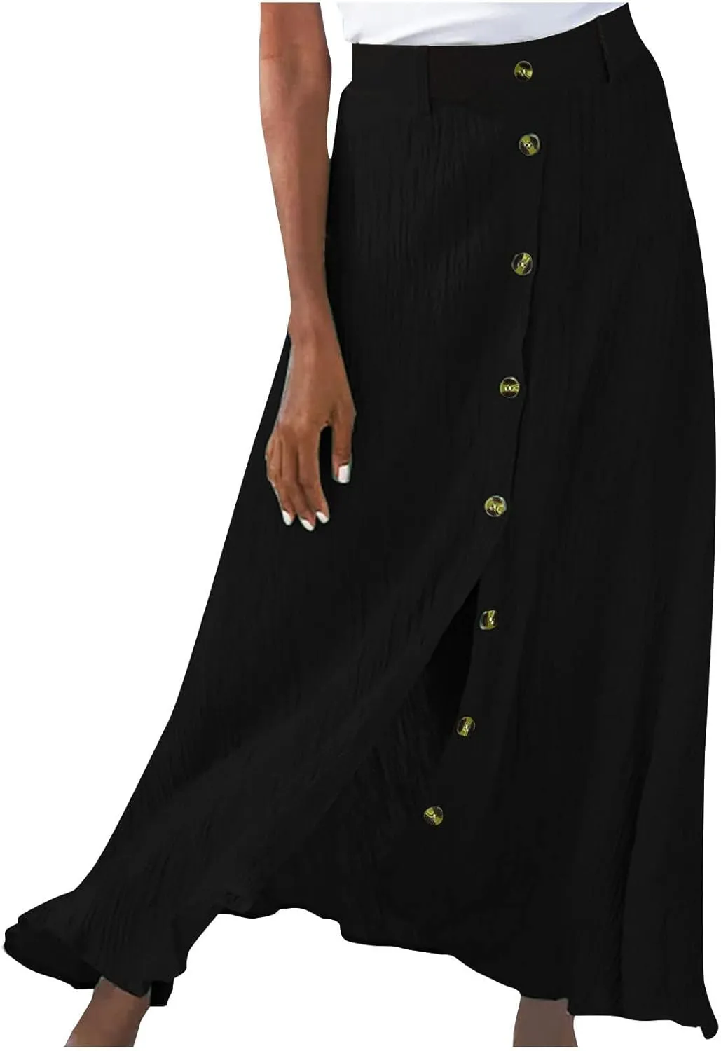 Women Casual Beach Skirts Front Button Flowy Boho Summer Skirt Lightweight High Waist A Line Maxi Skirt Half Dress