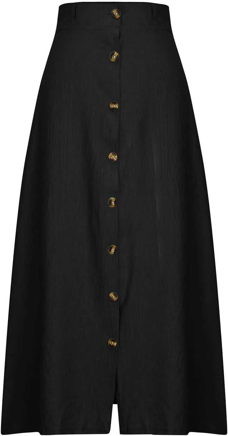 Women Casual Beach Skirts Front Button Flowy Boho Summer Skirt Lightweight High Waist A Line Maxi Skirt Half Dress