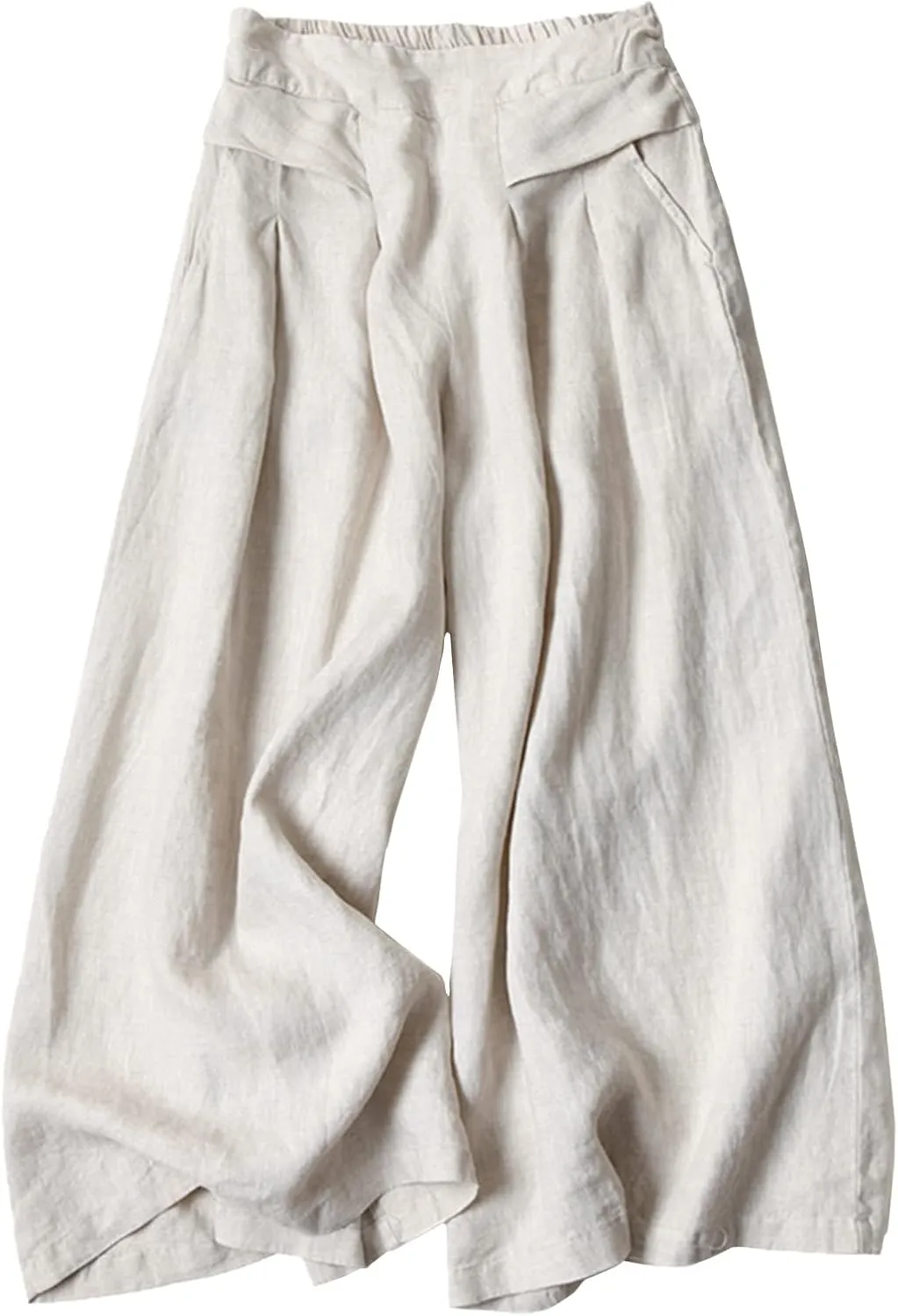 Women Cotton Linen Trousers Casual Solid Color High Waist Wide Leg Loose Palazzo Pants with Pockets