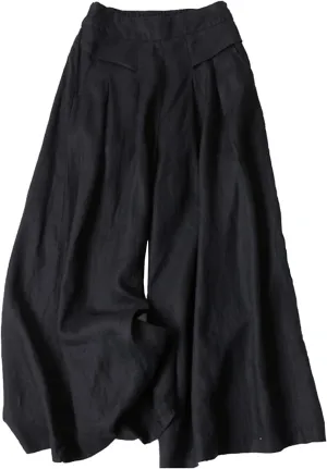 Women Cotton Linen Trousers Casual Solid Color High Waist Wide Leg Loose Palazzo Pants with Pockets