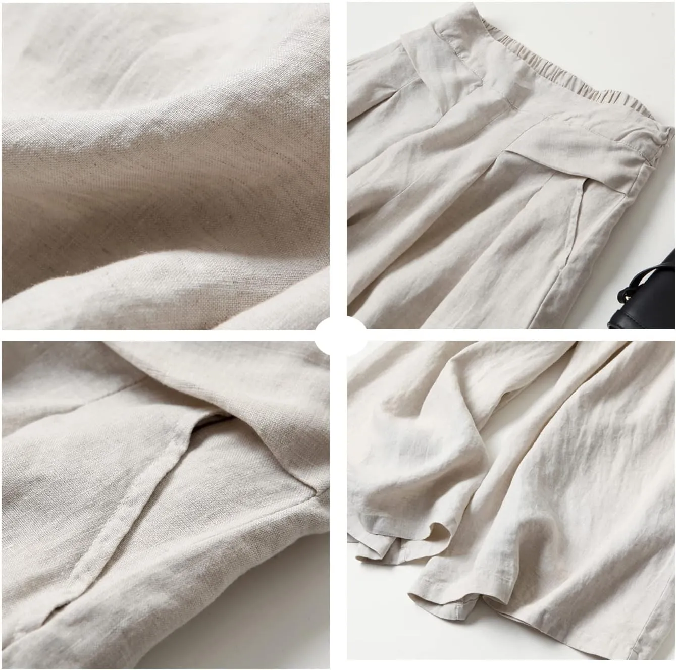Women Cotton Linen Trousers Casual Solid Color High Waist Wide Leg Loose Palazzo Pants with Pockets