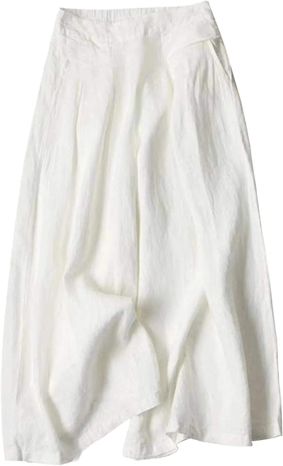 Women Cotton Linen Trousers Casual Solid Color High Waist Wide Leg Loose Palazzo Pants with Pockets