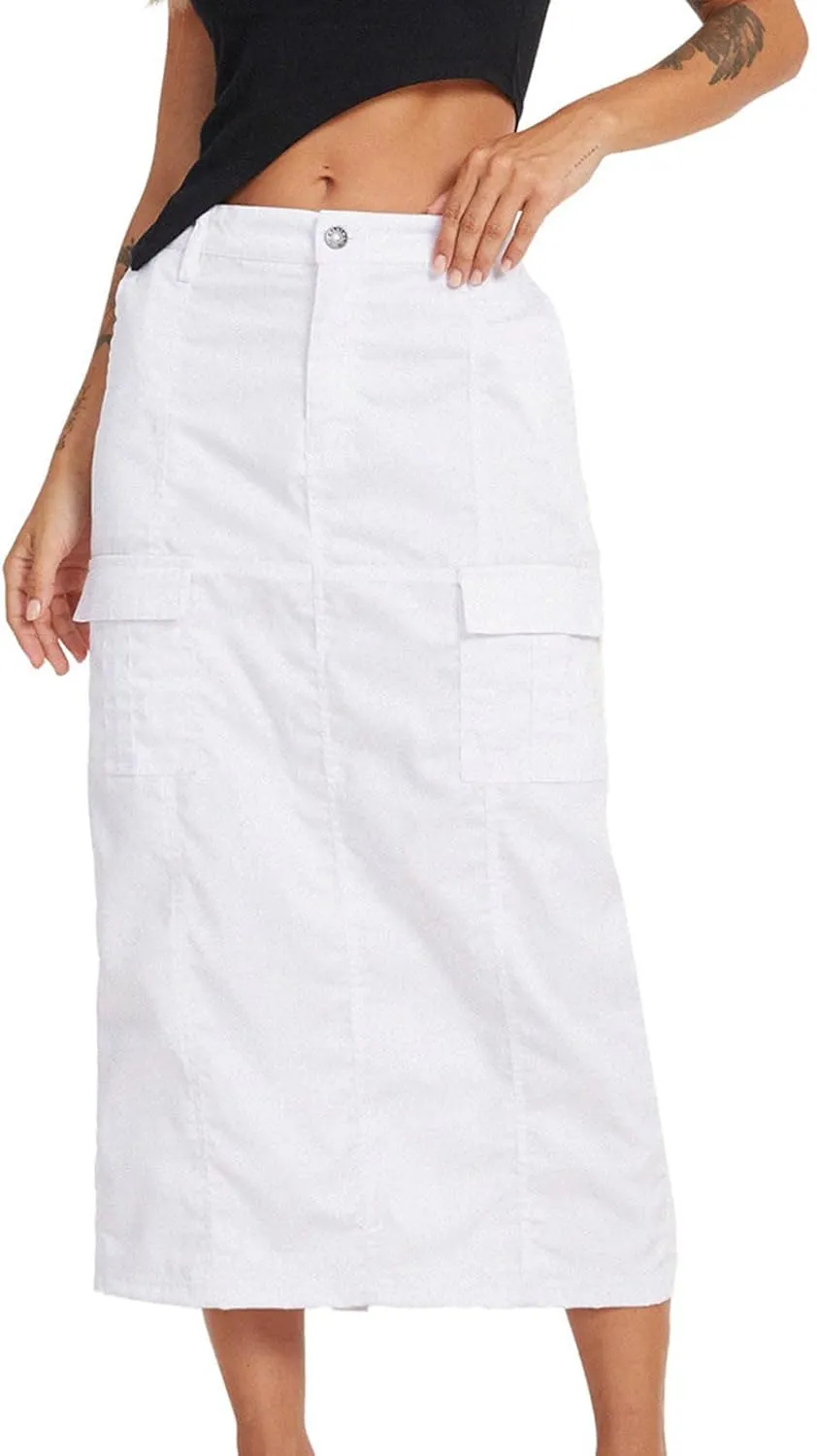 Women Denim Skirts Casual High Waist Midi Bodycon Skirt Fashion Jean Skirts Solid Trendy Half Dress Side Pockets
