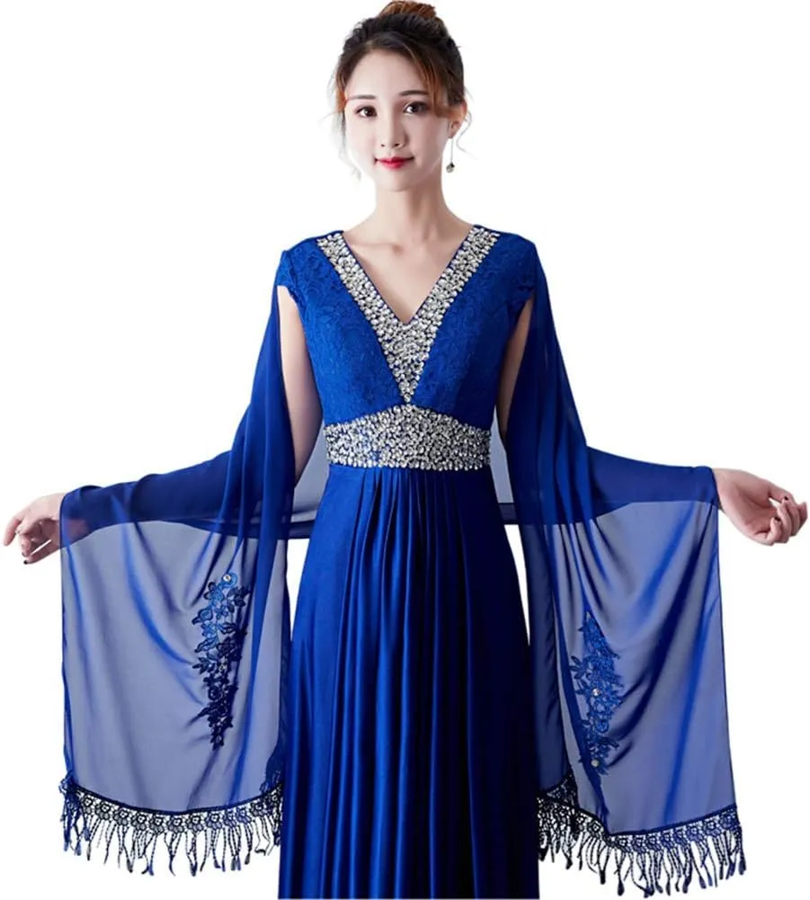Women Elegant Sheer Chiffon Applique Long Wedding Evening Dress Shawl Wrap