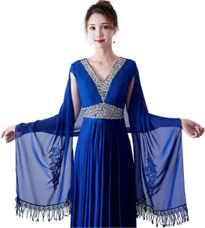 Women Elegant Sheer Chiffon Applique Long Wedding Evening Dress Shawl Wrap