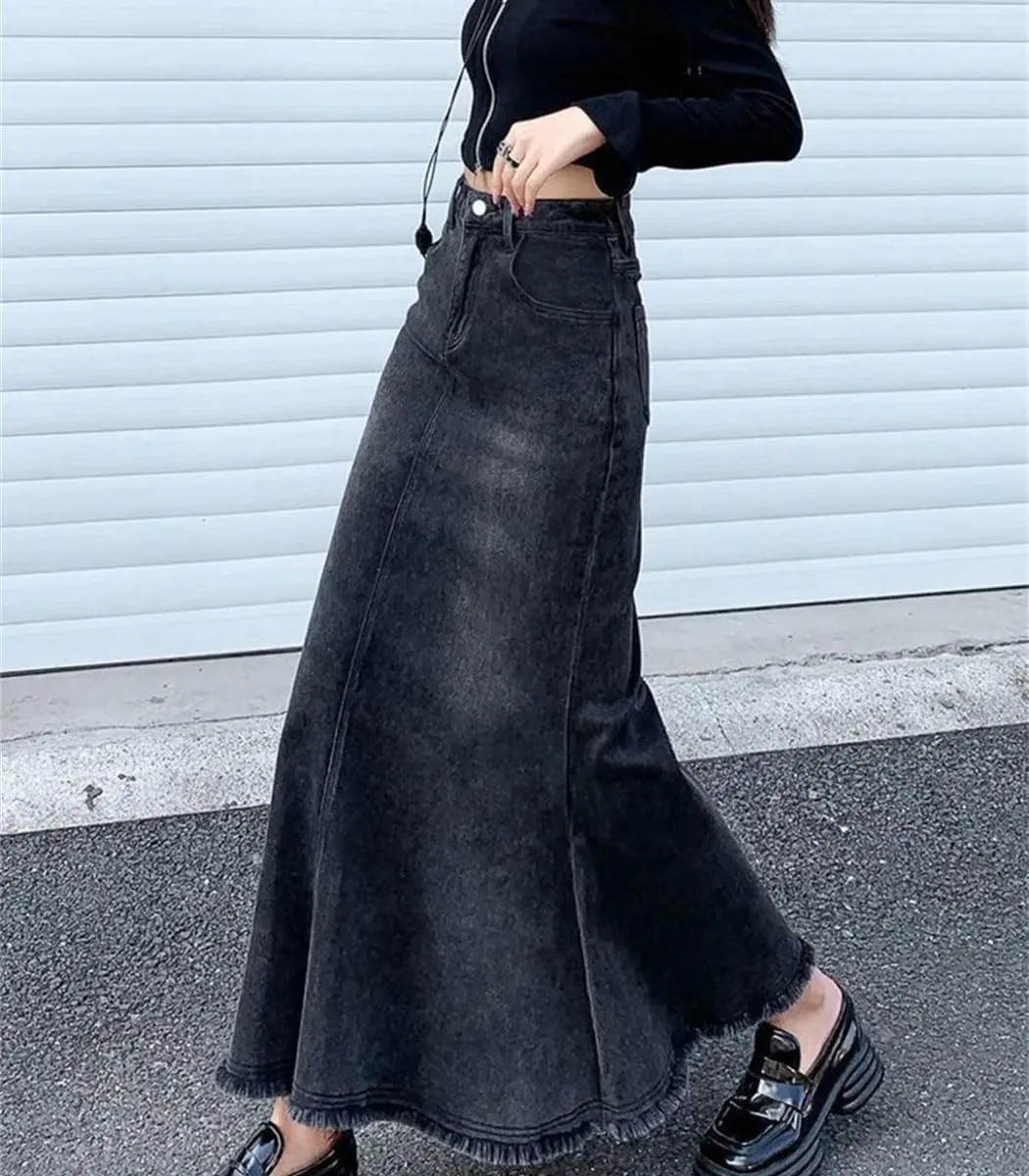 Women Fashion Denim Skirts Vintage High Waisted Casual Mermaid A Line Skirts