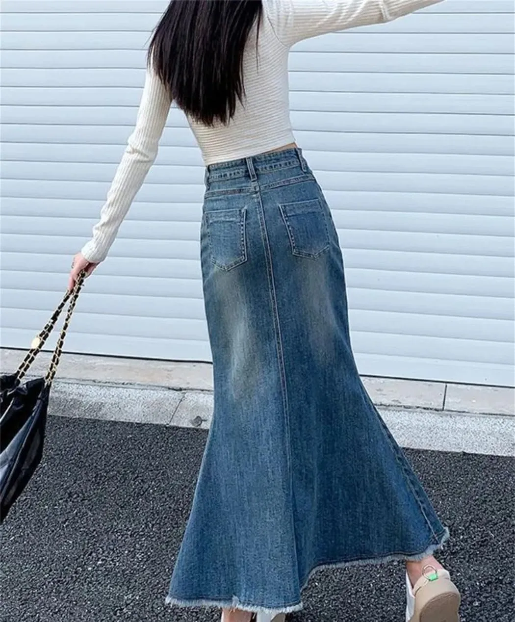 Women Fashion Denim Skirts Vintage High Waisted Casual Mermaid A Line Skirts
