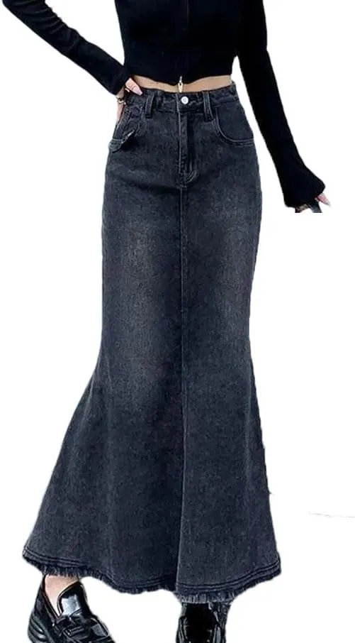 Women Fashion Denim Skirts Vintage High Waisted Casual Mermaid A Line Skirts