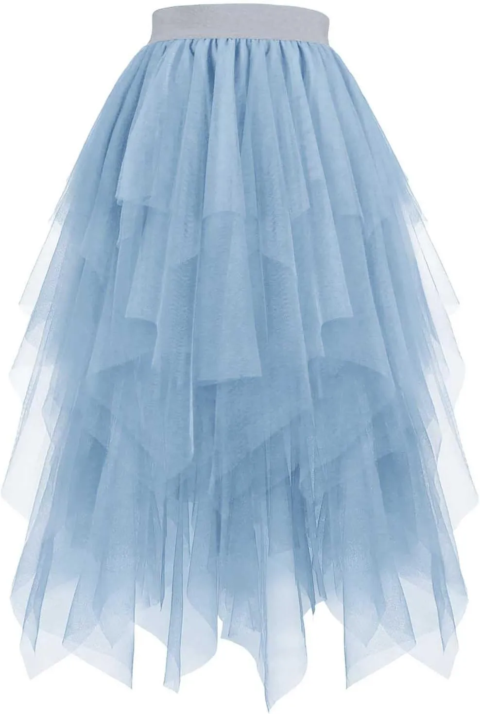 Women Fashion Layered Tulle Skirts, High Waisted Irregular Hem Midi Skirts Tutu Layered Puffy Fairy Skirts Party Clothes