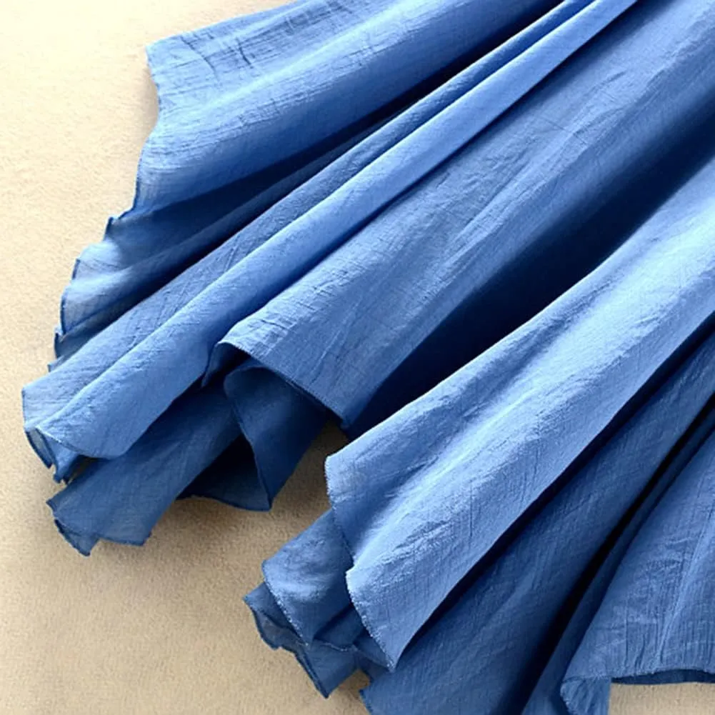 Women Flowing Pleated Asymmetrical Midi Skirt Loose Casual High Waist A-Line Summer Skirt