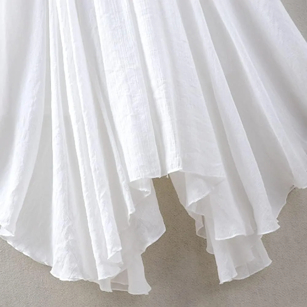 Women Flowing Pleated Asymmetrical Midi Skirt Loose Casual High Waist A-Line Summer Skirt