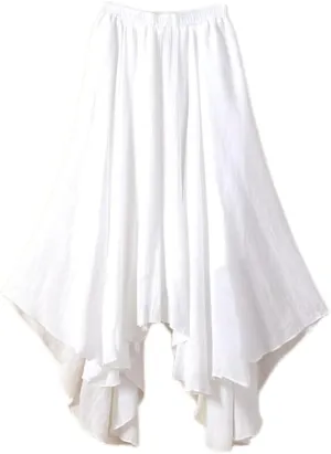 Women Flowing Pleated Asymmetrical Midi Skirt Loose Casual High Waist A-Line Summer Skirt