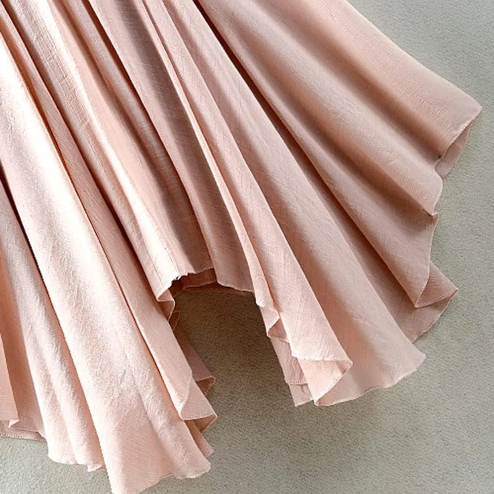 Women Flowing Pleated Asymmetrical Midi Skirt Loose Casual High Waist A-Line Summer Skirt
