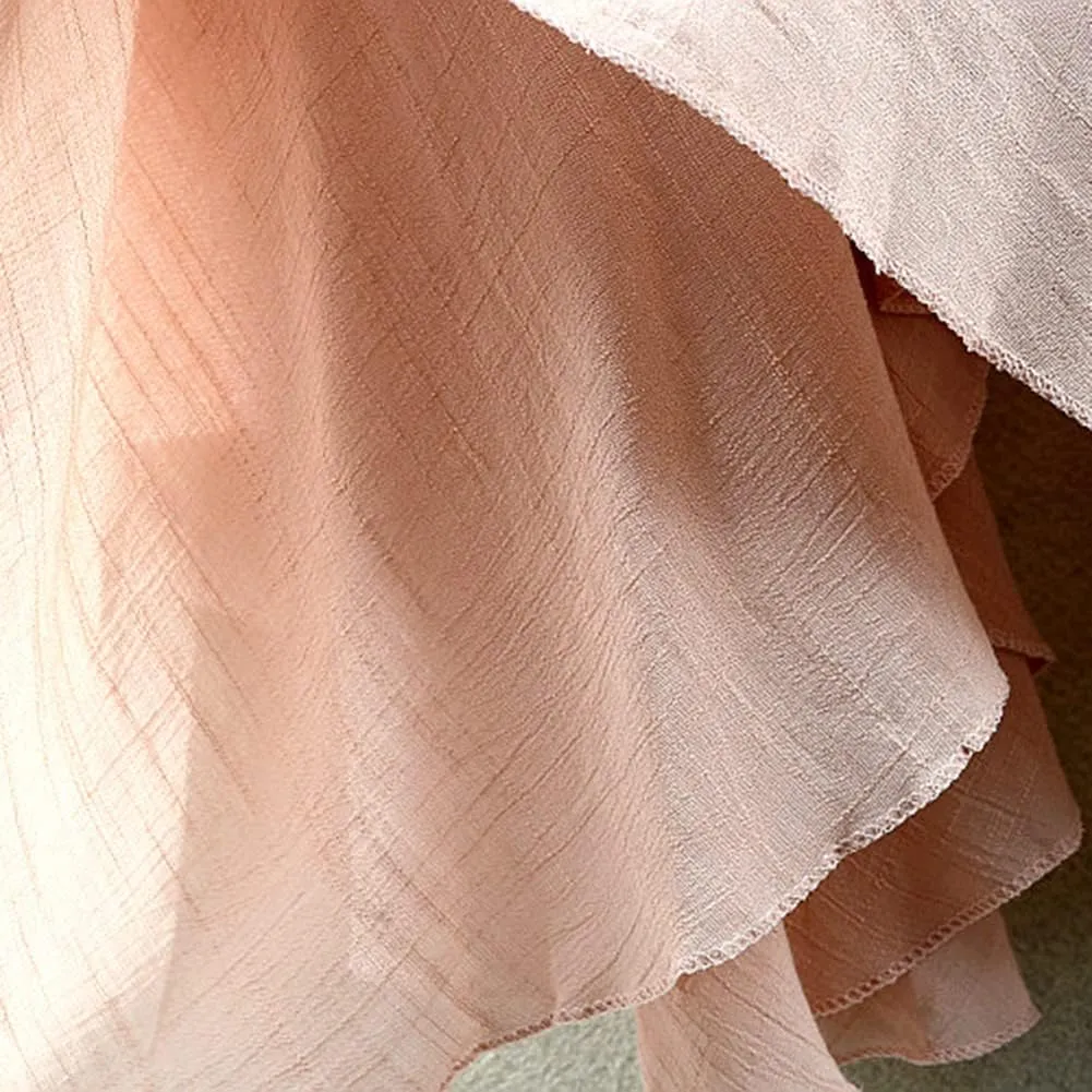 Women Flowing Pleated Asymmetrical Midi Skirt Loose Casual High Waist A-Line Summer Skirt